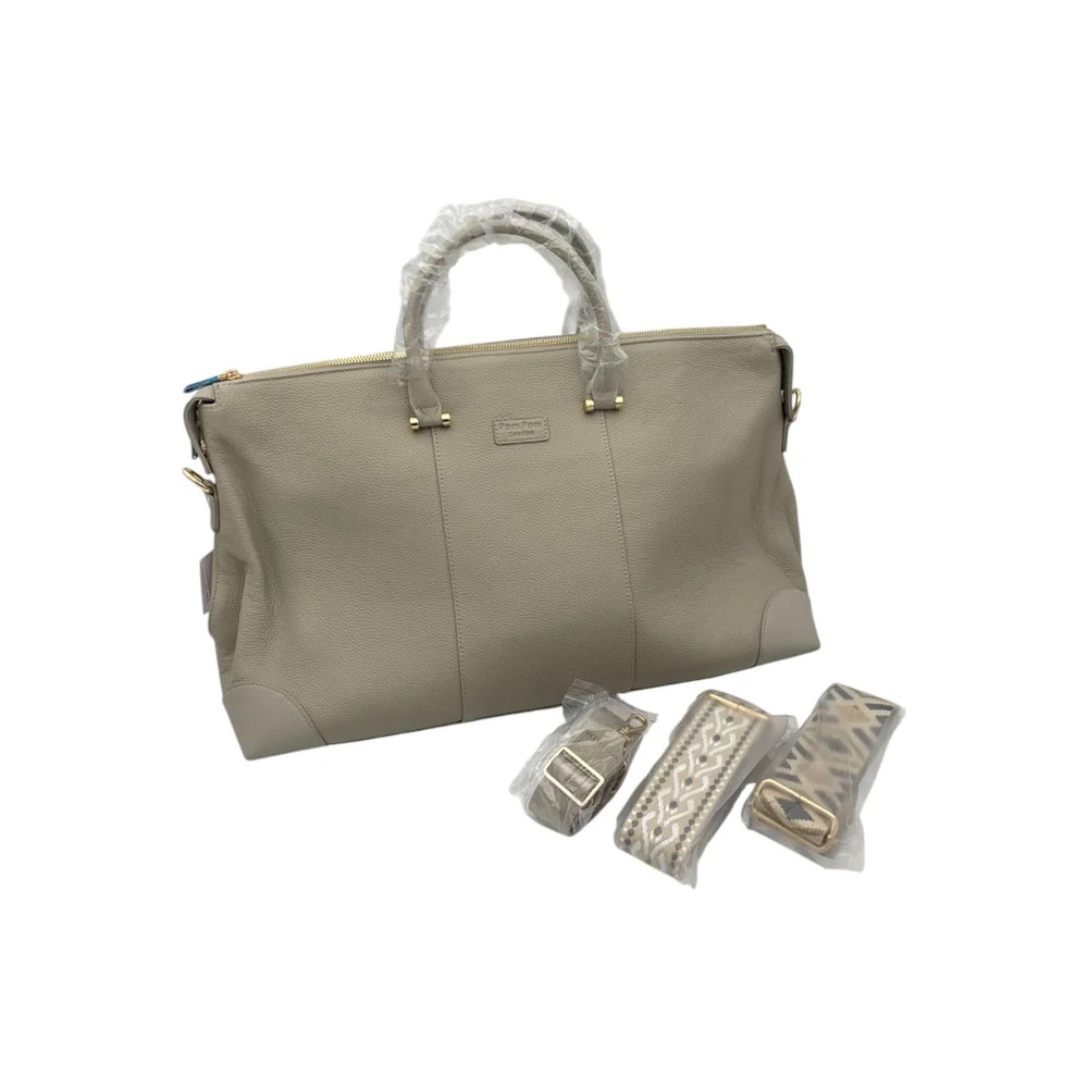 Pom Pom London Leather Weekend Bag with Multi-Straps Stone